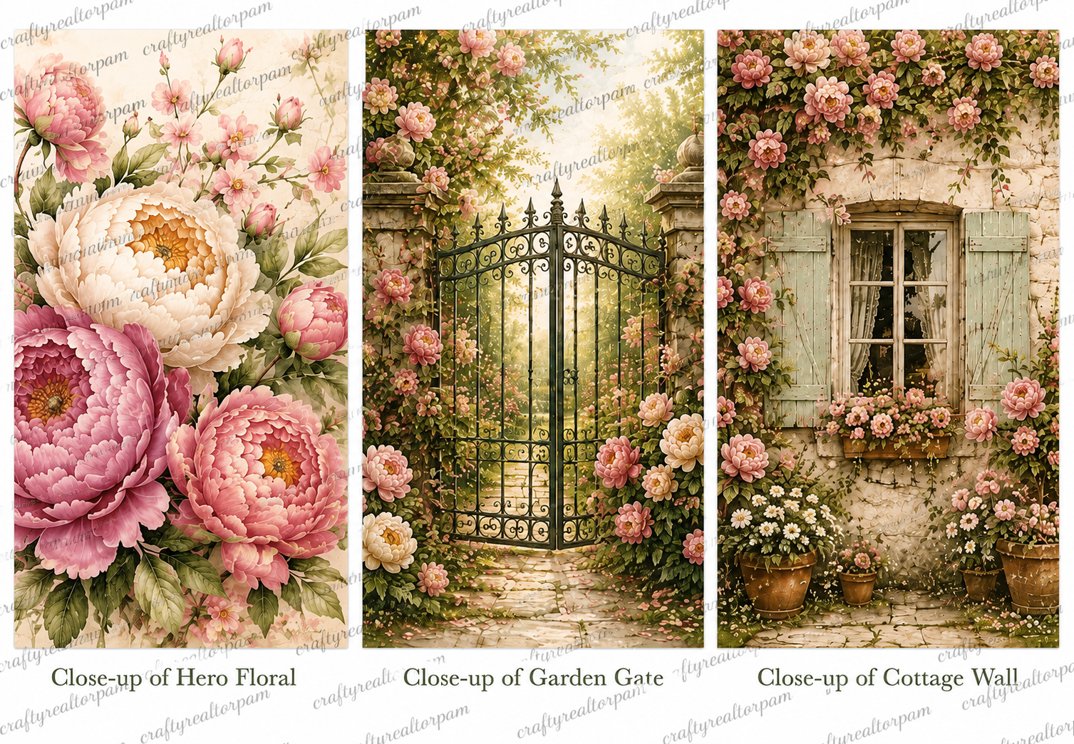 Peony Garden Digital Scrapbook Paper Collection | 24 Printable Papers | 12x12 | 300 DPI PNG | Junk Journal | Card Making | Commercial Use