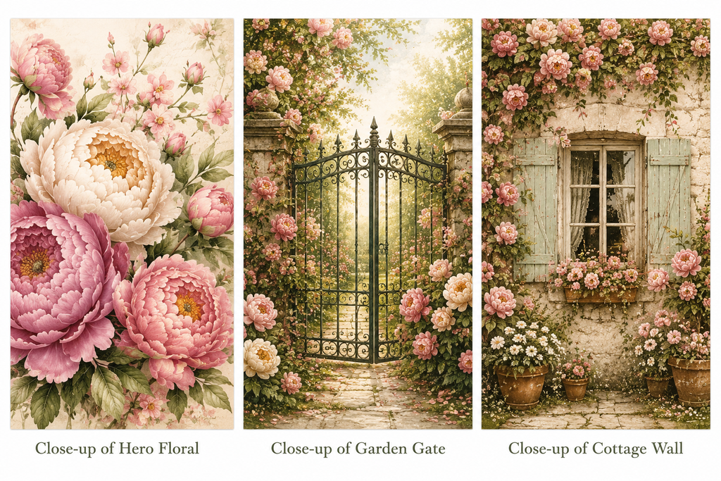Peony Garden Digital Scrapbook Paper Collection | 24 Printable Papers | 12x12 | 300 DPI PNG | Junk Journal | Card Making | Commercial Use