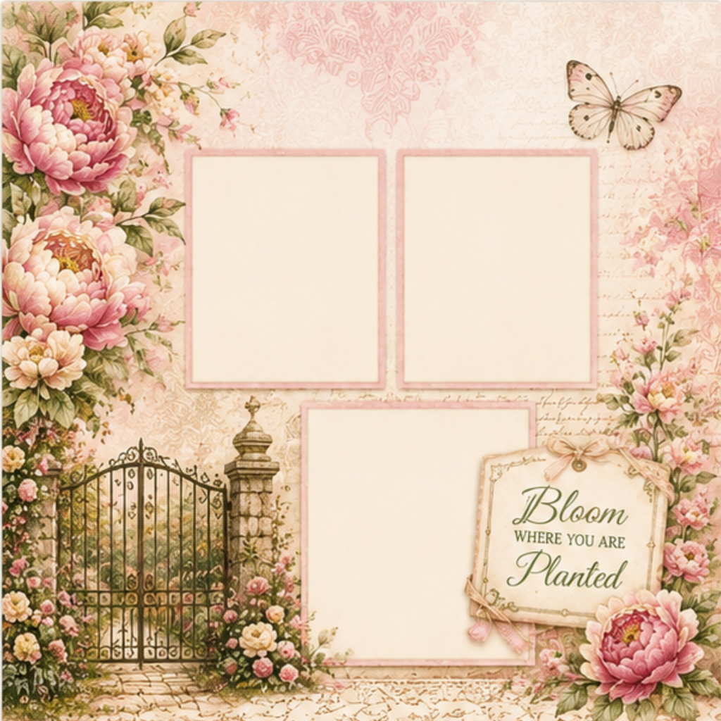 Peony Garden Digital Scrapbook Paper Collection | 24 Printable Papers | 12x12 | 300 DPI PNG | Junk Journal | Card Making | Commercial Use