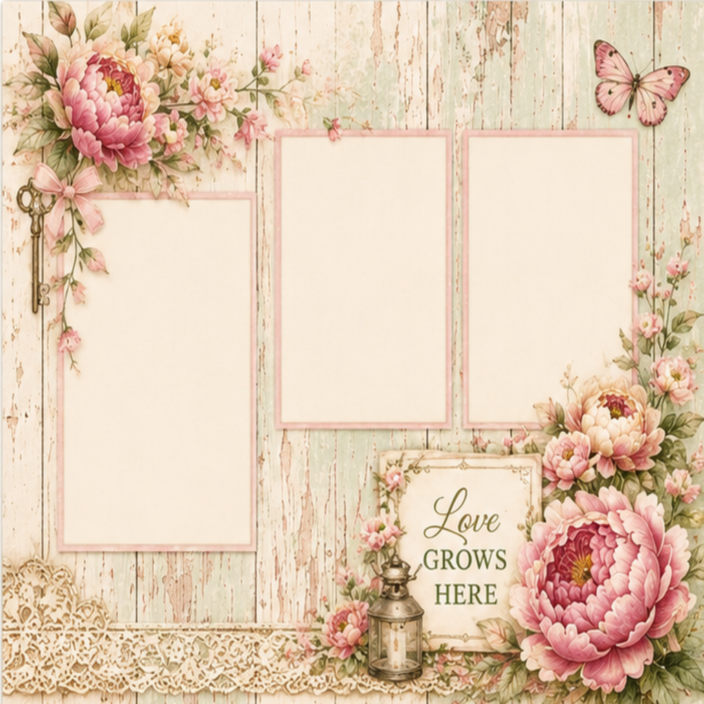 Peony Garden Digital Scrapbook Paper Collection | 24 Printable Papers | 12x12 | 300 DPI PNG | Junk Journal | Card Making | Commercial Use