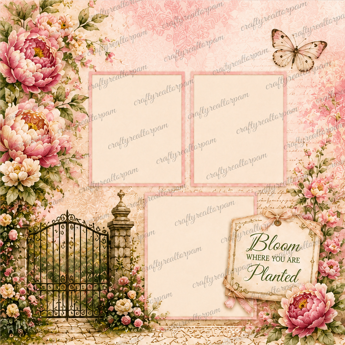 Peony Garden Digital Scrapbook Paper Collection | 24 Printable Papers | 12x12 | 300 DPI PNG | Junk Journal | Card Making | Commercial Use