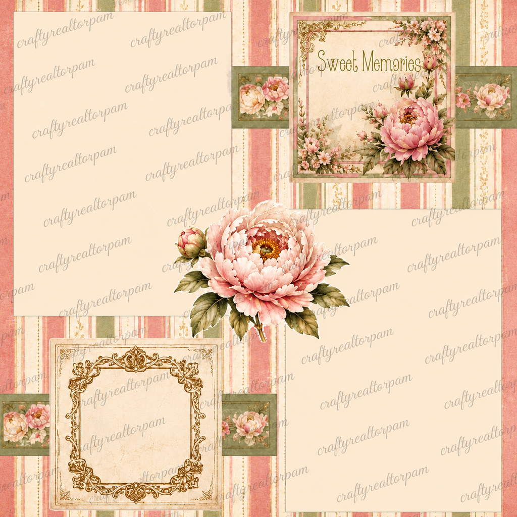 Peony Garden Digital Scrapbook Paper Collection | 24 Printable Papers | 12x12 | 300 DPI PNG | Junk Journal | Card Making | Commercial Use